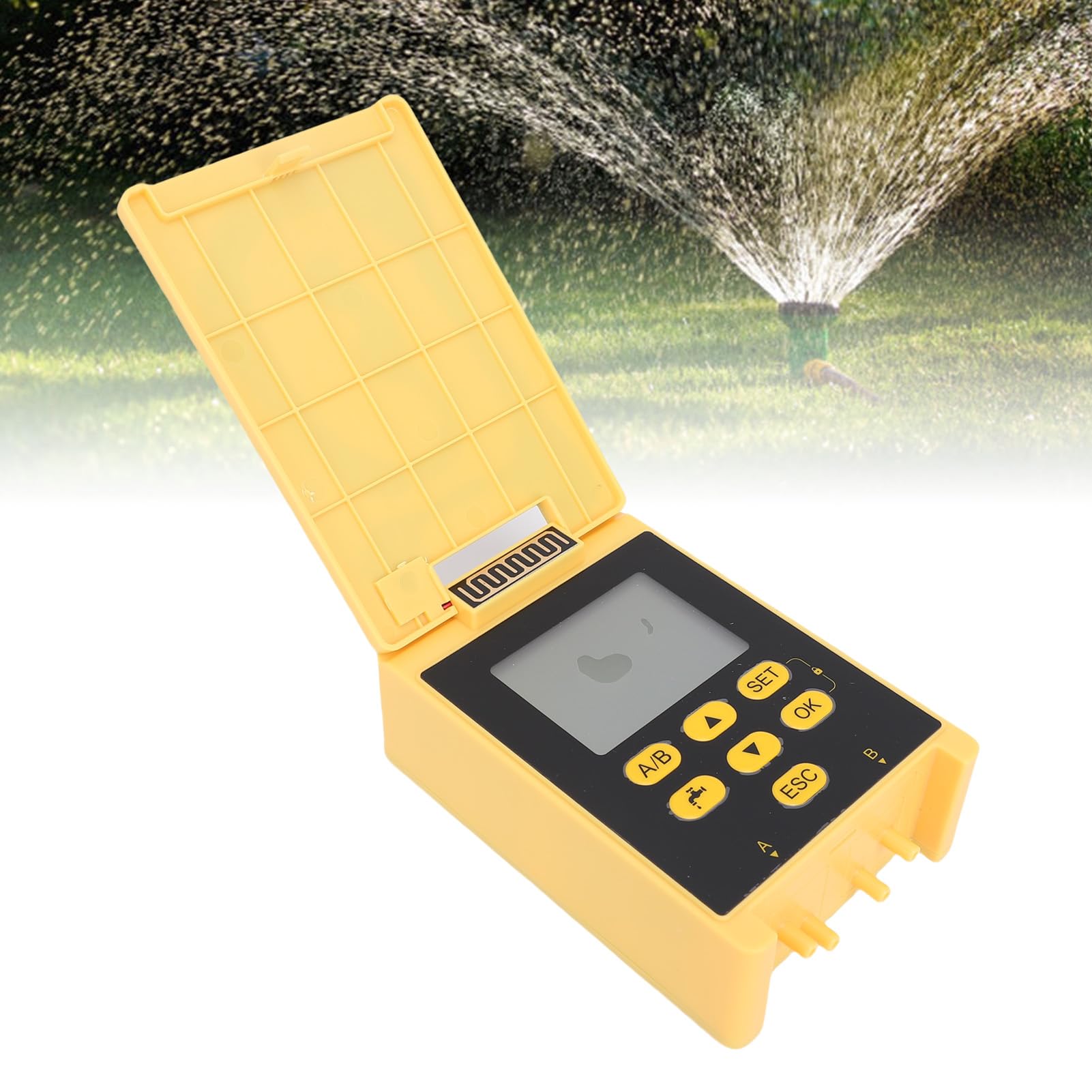 Dispositivo de riego con bomba doble solar, sincronización inteligente, de riego por goteo con detección de agua de lluvia para césped y jardín, Material ABS 128x90x45mm