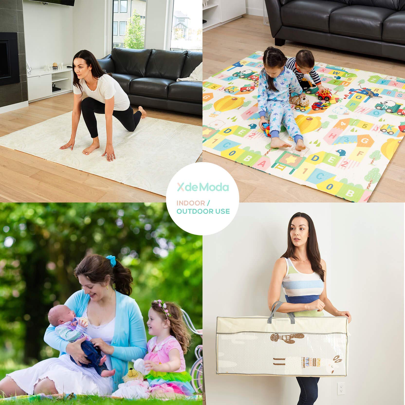 Alfombra de juego reversible para bebés y tapete de ejercicio: tapete de espuma divertido y elegante para niños y bebés. La elegante decoración de la habitación se transforma en una gran alfombra de 2