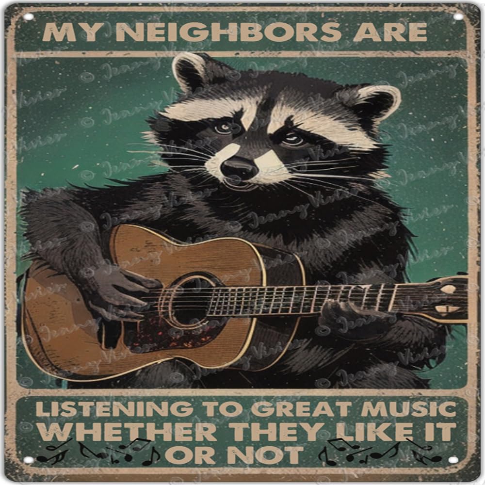 Divertente cartello quadrato in metallo vintage, con scritta in lingua inglese My Neighbors are Listening to Great Music, poster vintage in metallo, per camera da letto, cucina, portico, uomo