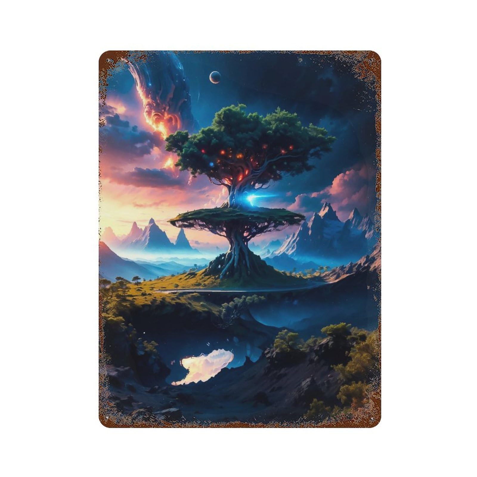 Big Tree 15.7"x11.8" Rustic Tin Plaque, Novelty Wall Decor for Living Room, Hallway And Home Decor