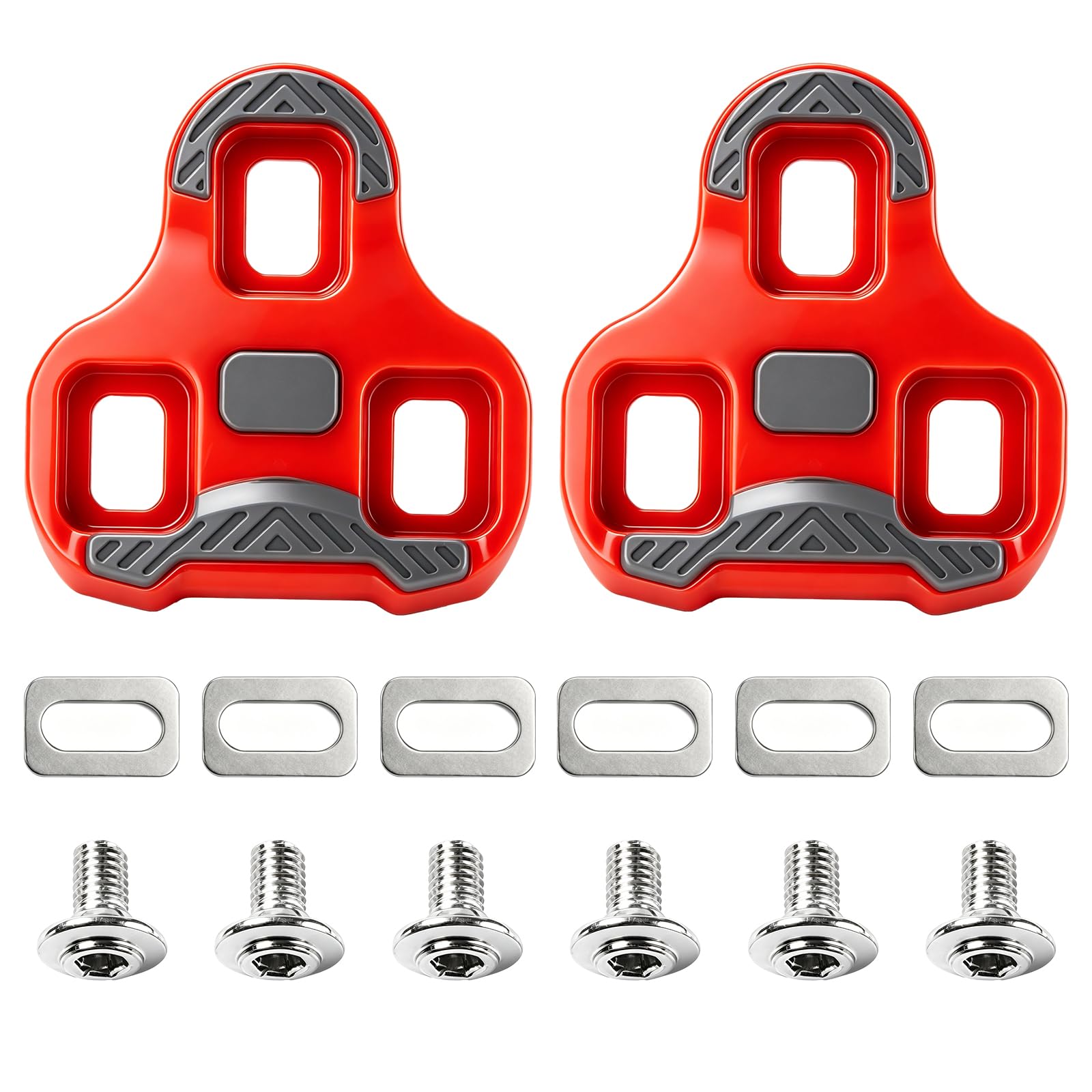 Bike Cleats Compatible with Look Keo Grip Road Bike – 9 Degree Float Cycling Cleats Set with Anti-Slip TPU Surface, Bicycle Cleats for Indoor Spin Class & Outdoor Road Riding (Red)