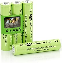 Pack of 4 NI-MH Rechargeable AAA Batteries, Triple A 600 mAh 1.2 V AAA Battery, Solar Light Battery for Solar Outdoor Garden Landscaping Lights Lantern Household Appliances