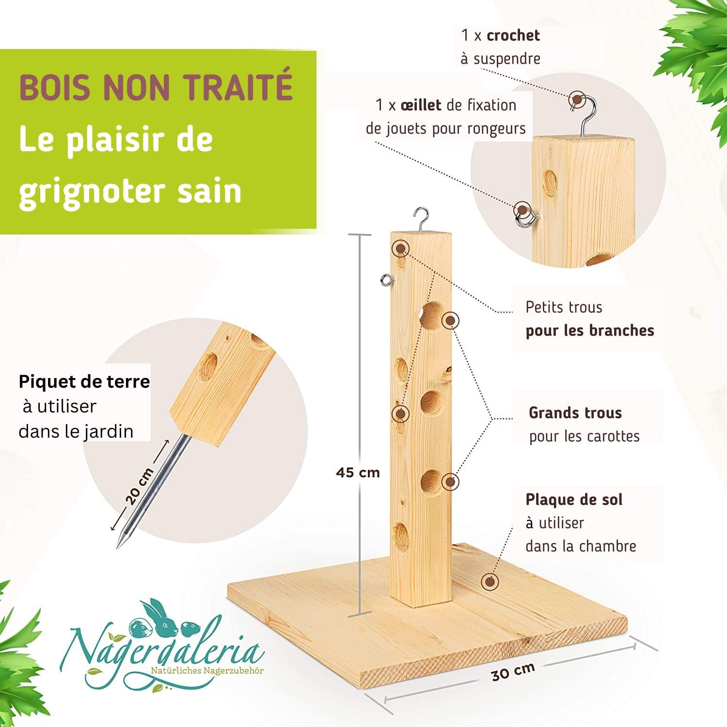 Arbre pour lapin fait main à garnir de nourriture fraîche - à poser, suspendre et empaler dans la terre - Jouet et accessoire lapin, cochon d'Inde