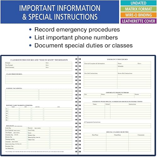 Miniatura 6 de (W101) Planificador de clase de 7 períodos para docente; días horizontales a lo largo de la parte superior, A-azul