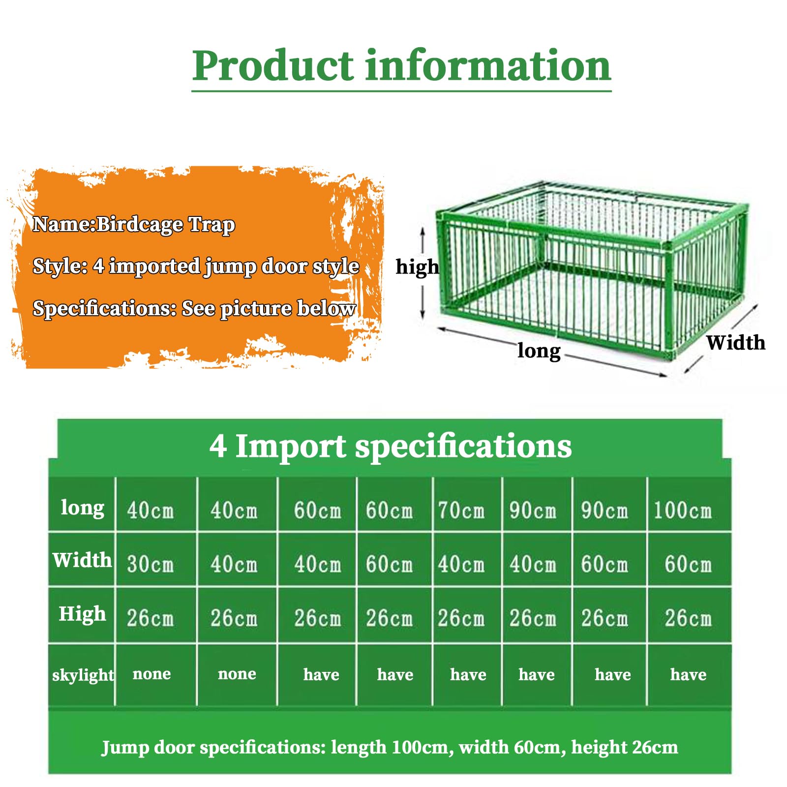 Jaula trampa para palomas, palomas y loros, ajustable de 40, 60, 70, 90, 100 cm, eficaz para recoger pájaros y suministros de bing (40 x 40 x 26 cm)