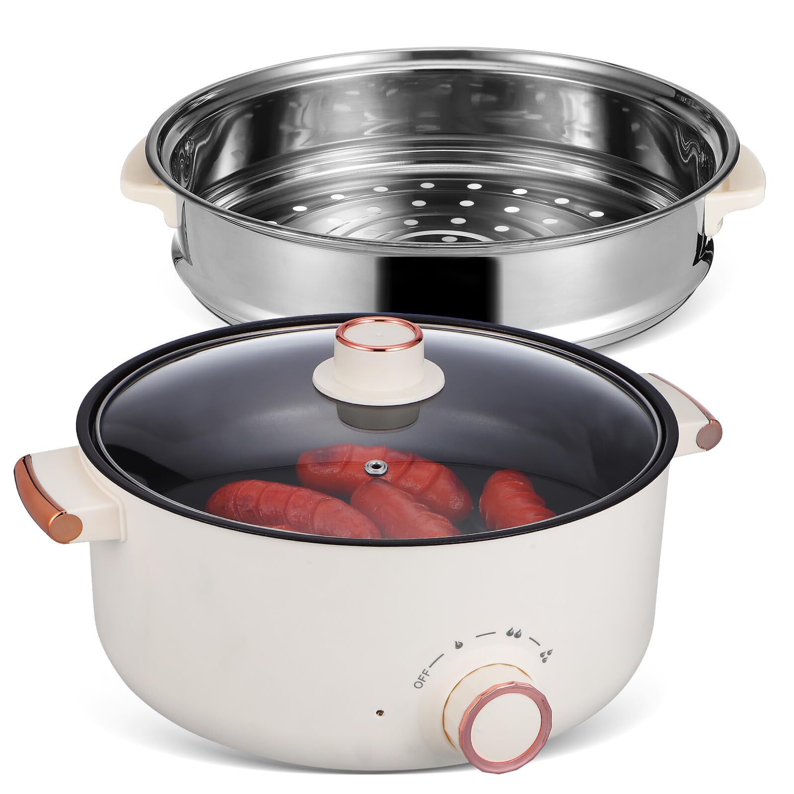 Casserole électrique 4L en acier inoxydable et revêtement antiadhésif multifonction