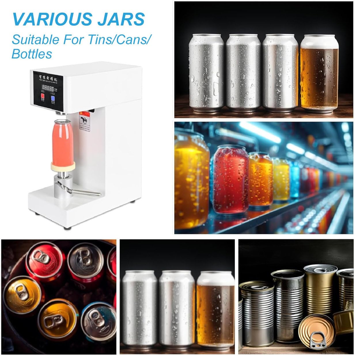 180W Commercial Semi-Automatic Cans Sealer with Counter & LCD Display, 3.9-7.9