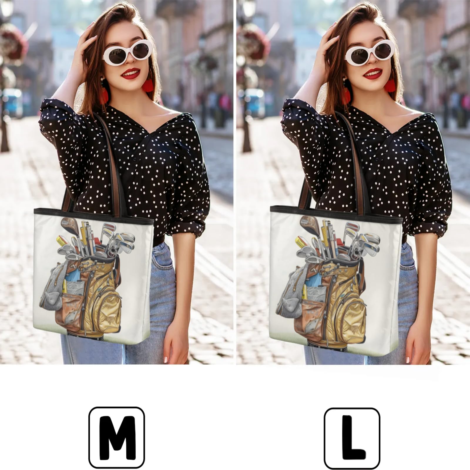 Golf Club Bag Vintage Tote Bag Multi Pocket Zippered Beach Bag Lightweight Waterproof Handbag for Women Men Work Gym Travel Swimming Yoga Grocery Shopping L