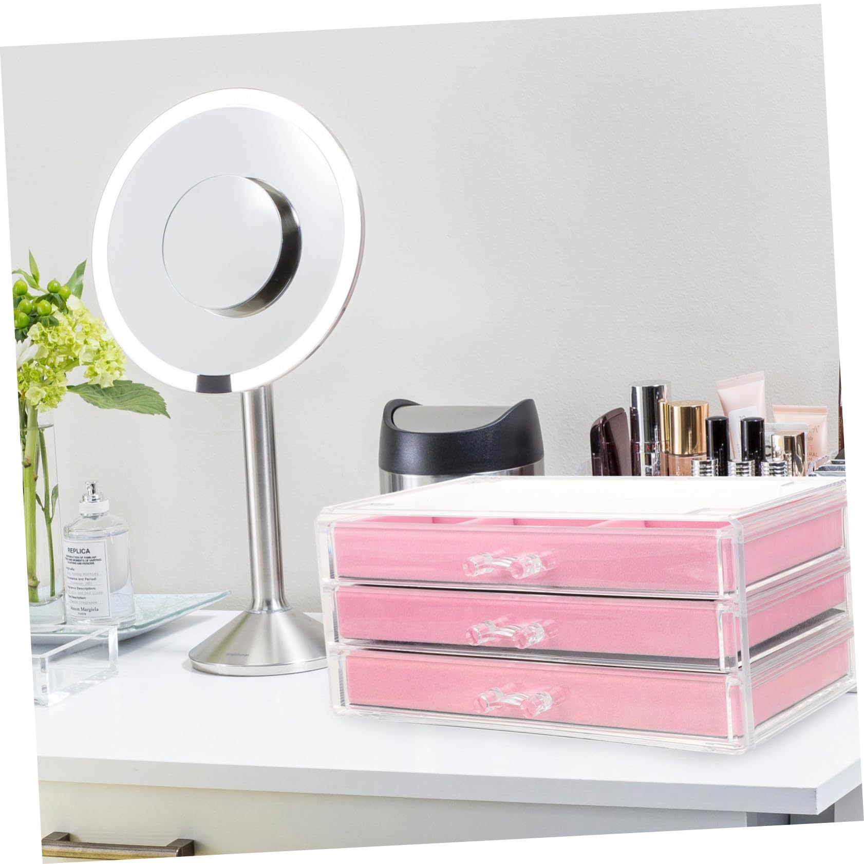 Scatola trasparente per gioielli, organizer per trucchi, elegante, da scrivania, elegante soluzione per riporre accessori e cosmetici