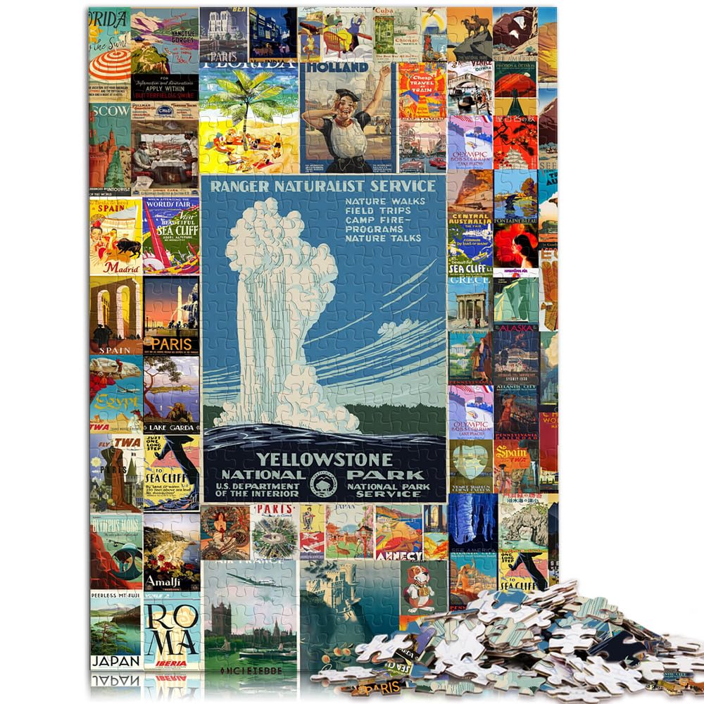 Vintage Travel Wall Art 1000 Piece Puzzle for Children Wooden Jigsaw Home Decoration Jigsaw Puzzles 19.7x29.5inch