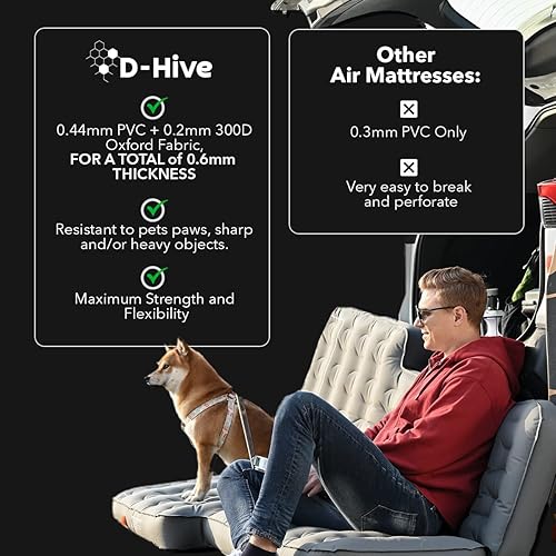 Miniatura 7 de D-Hive Colchón de aire de SUV de durabilidad inmejorable para campamento, tela Oxford 300D extra gruesa duradera, instalación rápida y fácil con