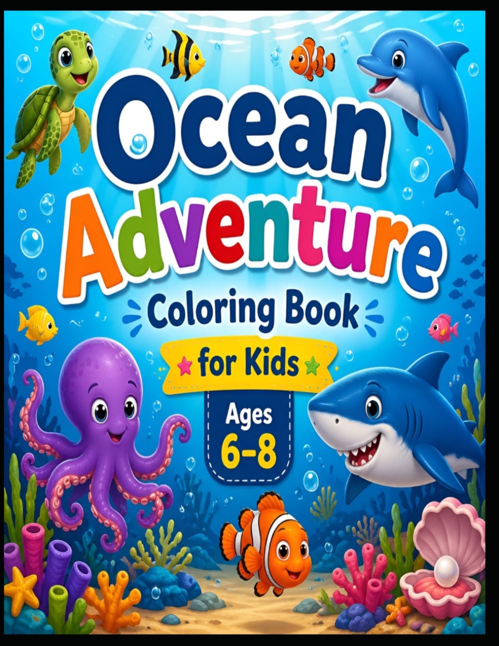 Ocean Adventure Coloring Book for Kids Ages 6–8: Fun and Easy Underwater Sea Animals Illustrations with Dolphins, Sharks, Turtles, and More for Creative Kids