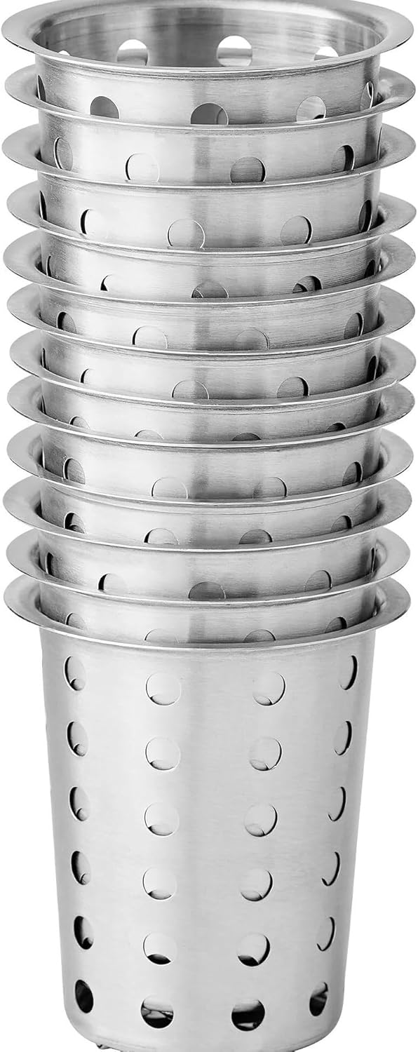 Perforated Stainless Steel Flatware Cylinders – Set of 12 | Durable Utensil Holders for Forks, Spoons & Knives | Dishwasher-Safe Cutlery Organizer for Kitchens & Restaurants (12)