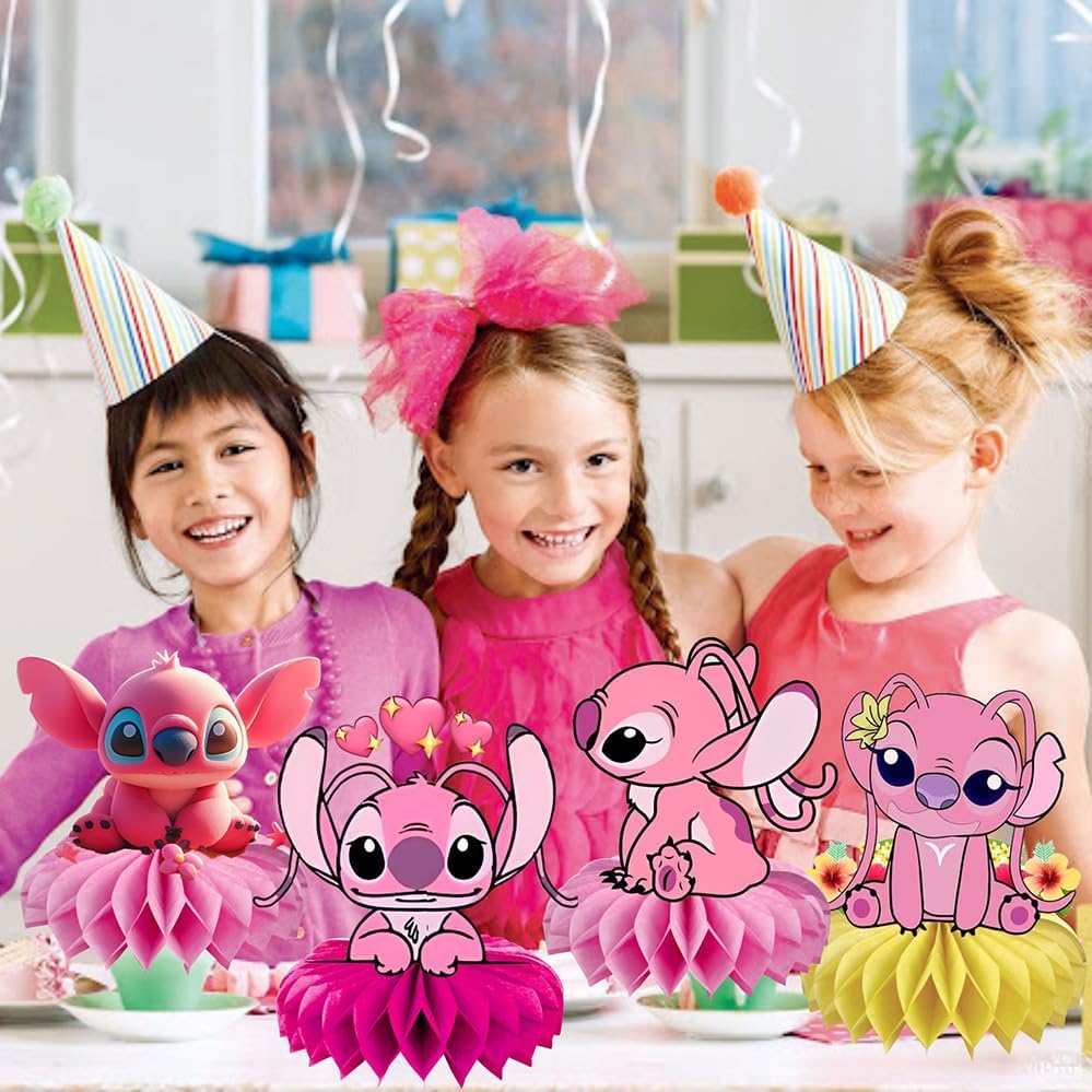 8Pcs Pink Stitch Table Centerpiece Birthday Party Supplies Double Side Table Decorations for Stitch Themed Party Decorations
