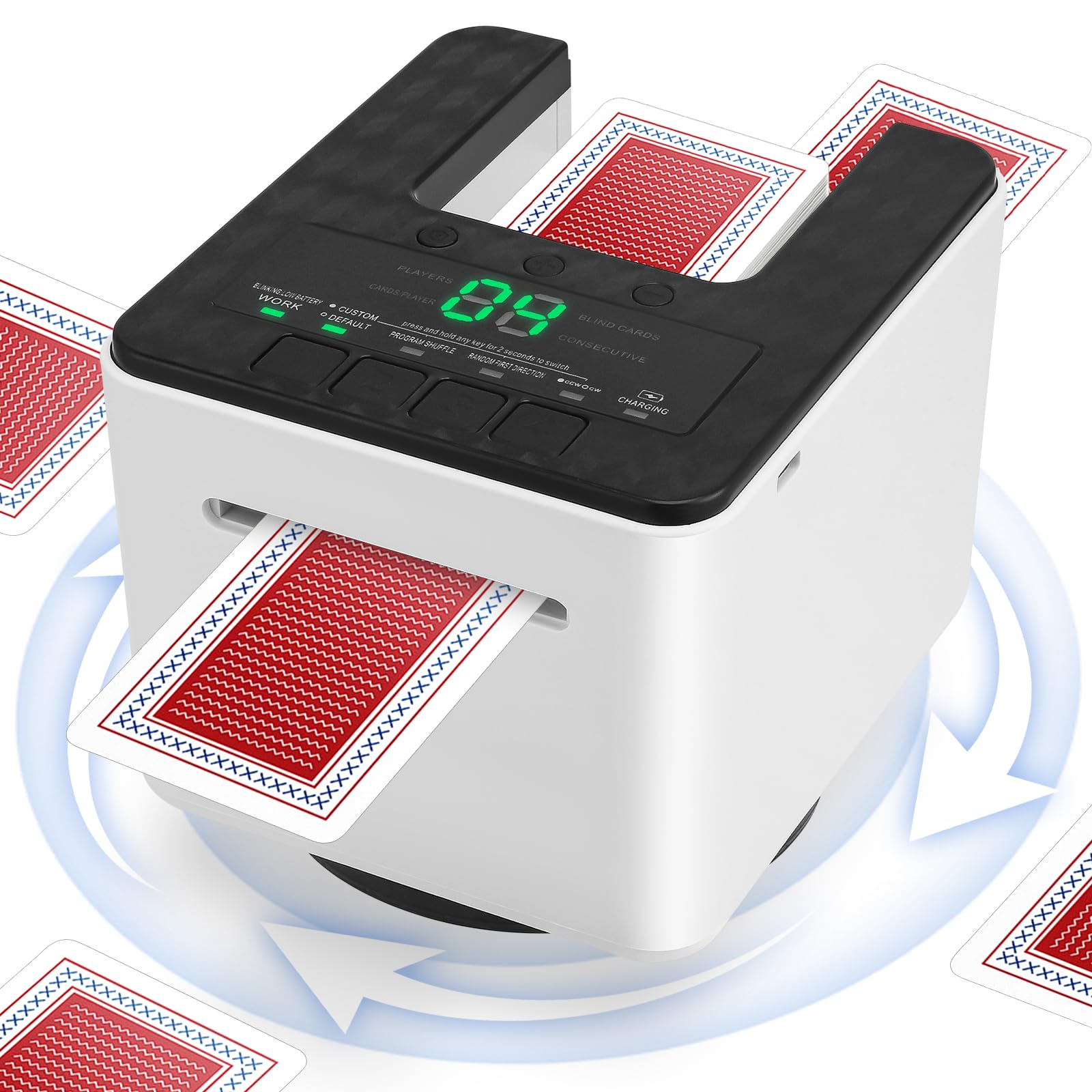VeftBltrem Card Shuffler and Dealer Machine, Automatic Card Dealer Machine - Random Dealing, Shuffle-Free,360° Rotating,8 Player Support, USB Rechargeable, for Poker/UNO/Games (1-2 Decks)