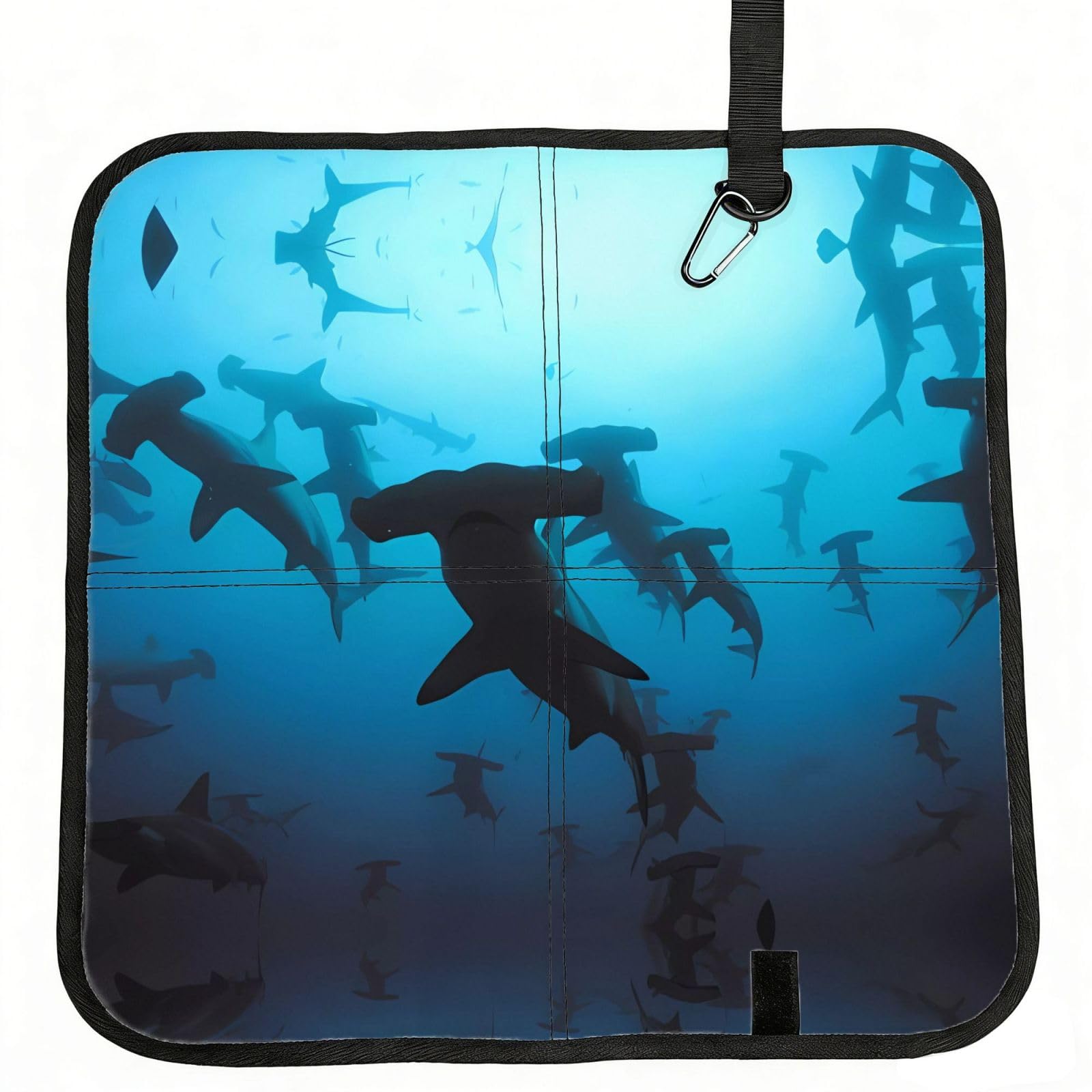 WBQLSL Hammerhead Sharks Foldable Seat Cushion - Portable Stadium Pad with Carabiner for Camping Hiking Picnic Beach