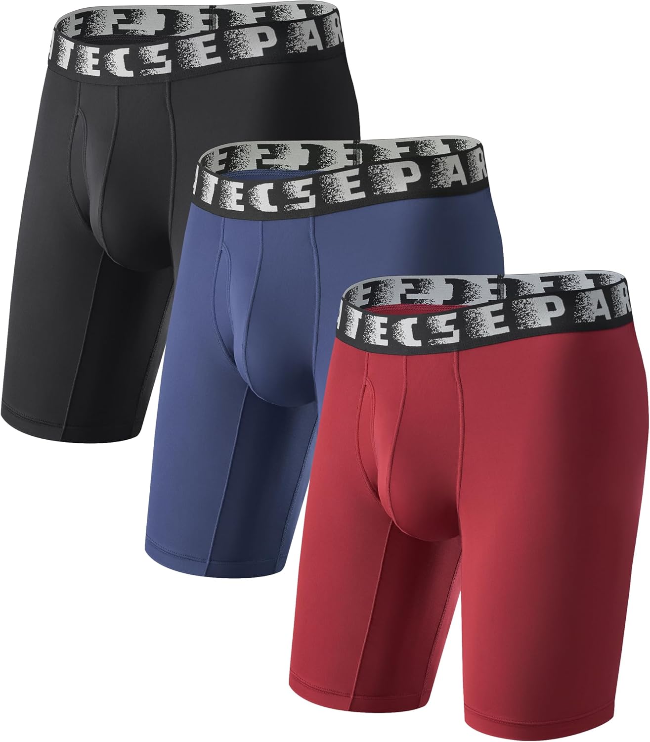 Separatec Underwear Long Leg Boxer Briefs For Men Anti Chafing & Support Separate Pouch Underwear Athletic Fit 3 Pack