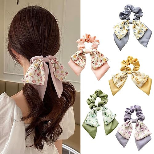 5 unidades de bufandas florales para el cabello, cintas para el cabello, bandas de mano, cuerdas elásticas, soporte para cola de caballo impresa,