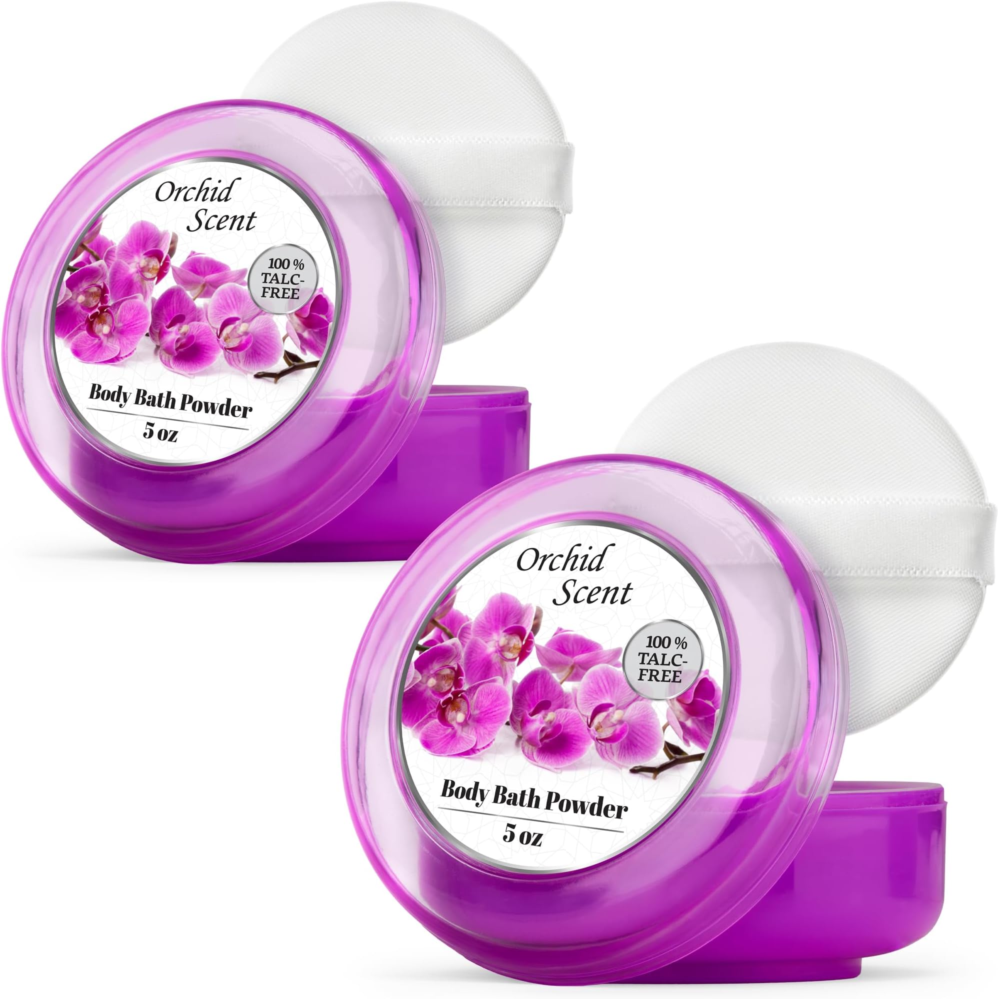 Body Powder for Women with Powder Puff, 100% Talc-Free, Majestic Orchid Scented Dusting Powder, After Bath for Soft Skin, Extra Large, 2 Pack (10oz)
