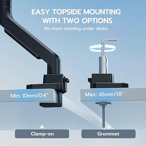 Miniatura 8 de ARES WING Brazo de monitor ultraancho, soporte de monitor único resistente para pantallas curvas de 13 a 49 pulgadas, soporte ajustable para