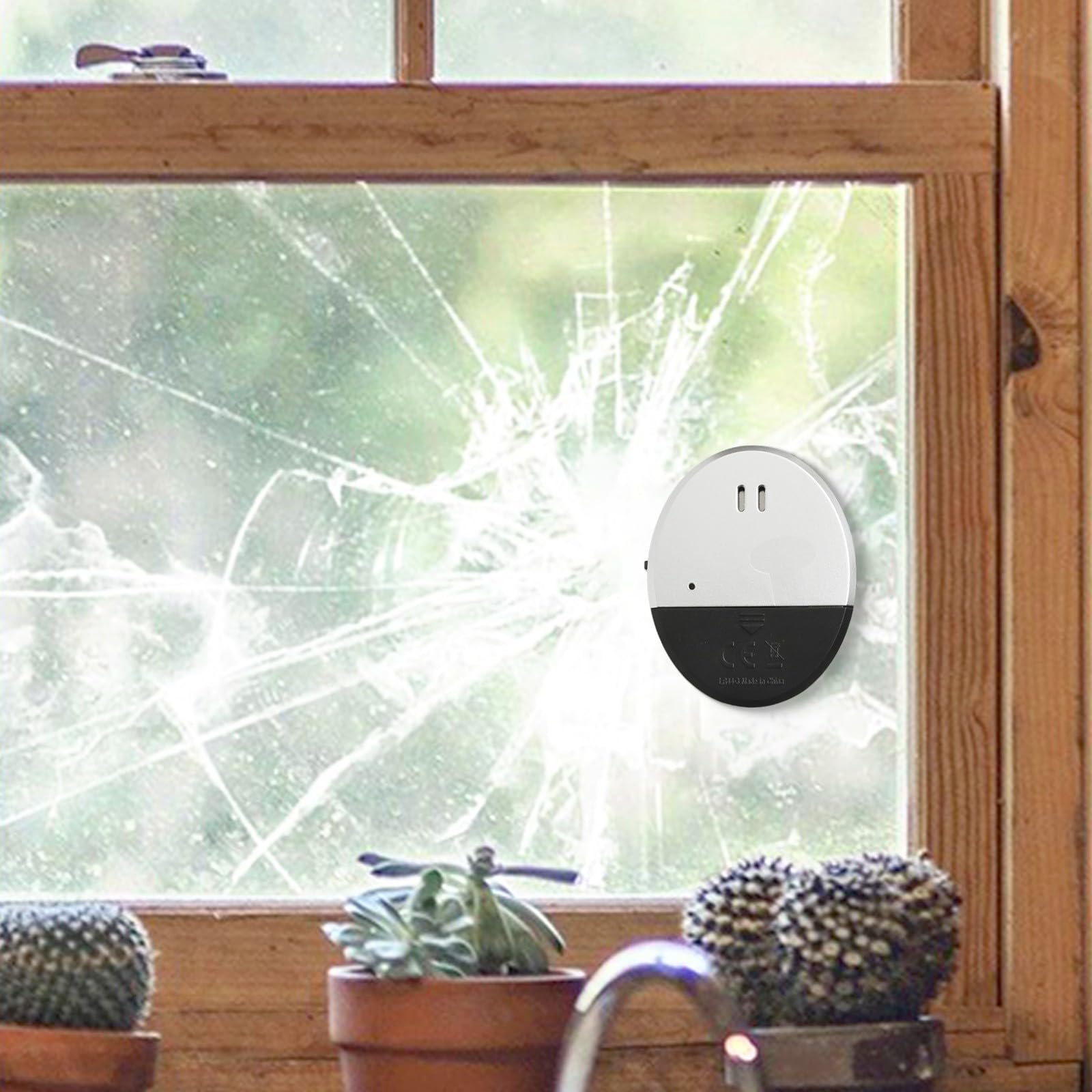 Vibrationsalarm für & Tür – für ultradünne 130 dB Glasbruchmelder, zerschlagaktivierter Sicherheitsalarm, Installation ohne Bohren (1 Stück)