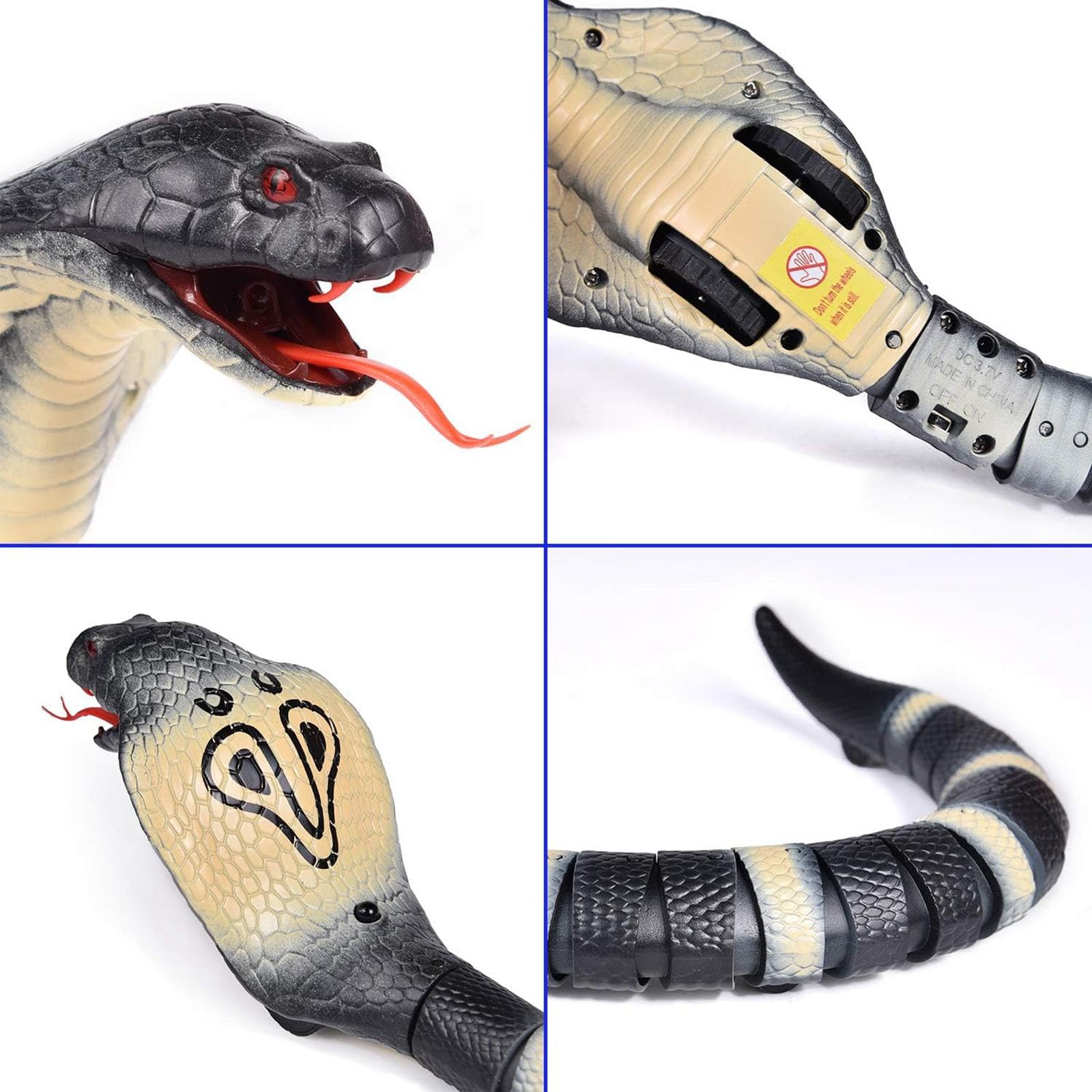 Perfeclan Serpent Télécommandé,Jouet Serpent à Capteur Intelligent, Jouet Farce RC Réaliste, Langue Rétractable et Queue Oscillante, électrique USB, Télécommandé pour Noël, Noir