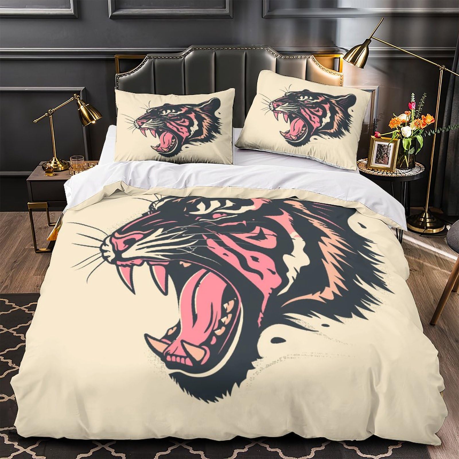 Stampato in 3D tigre Copertina Stampata Microfibra Disegnata Biancheria Da Letto Ipoallergenico Con 2 Federe,King（220x240cm）, Per Adolescenti E Adulti