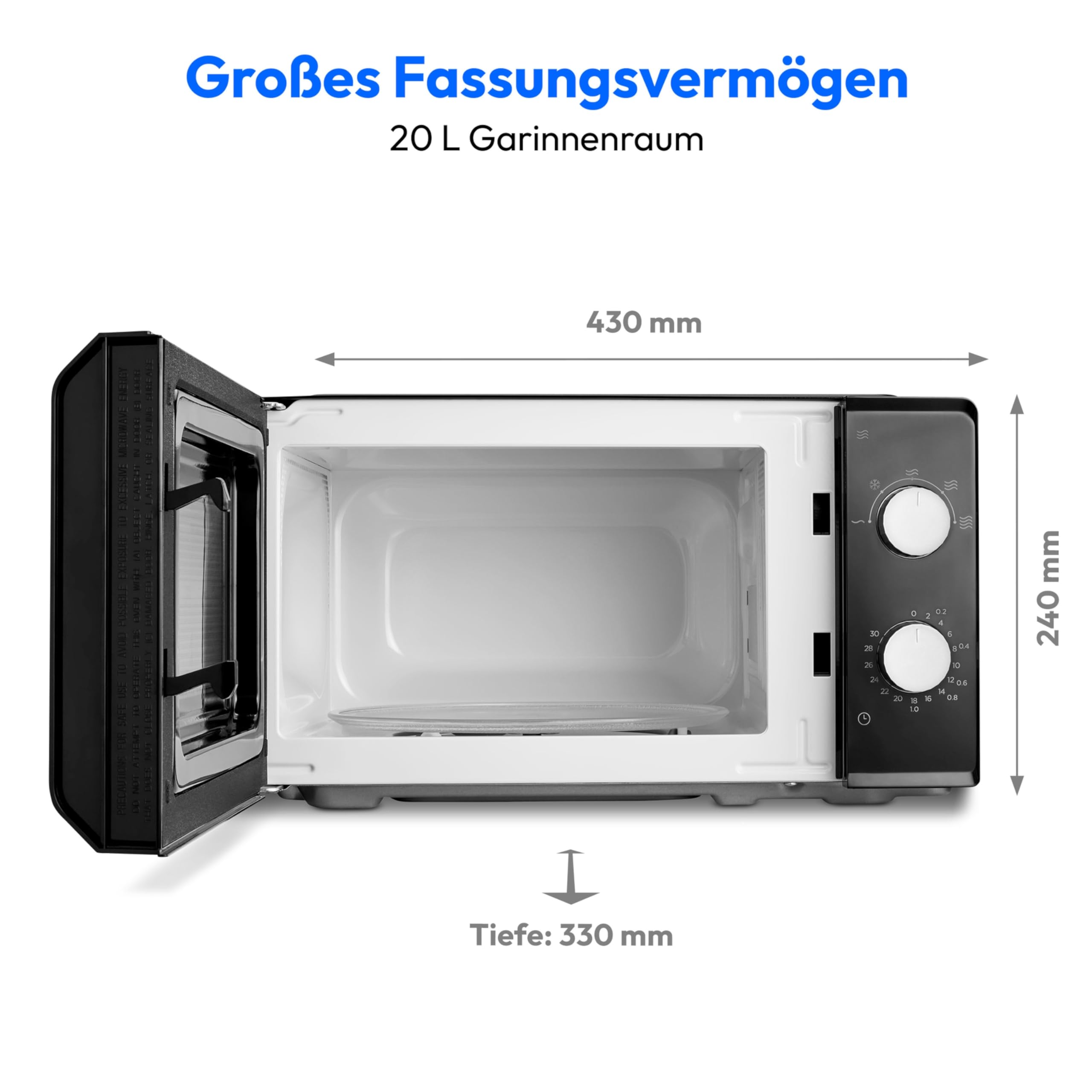 MEDION Mikrowelle 20 Liter 700 Watt 5 Stufen Auftaufunktion Timer schwarz