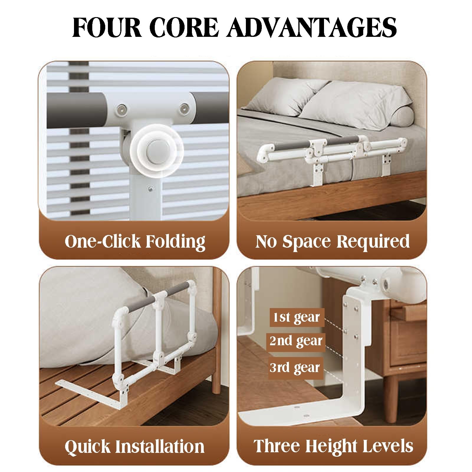 Regulowana osłona szyny łóżka dla osób starszych, wzrost 43-48 cm, bezpieczne wsparcie dla seniorów, łatwa instalacja, solidna konstrukcja zapobiegająca upadkowi i stabilność