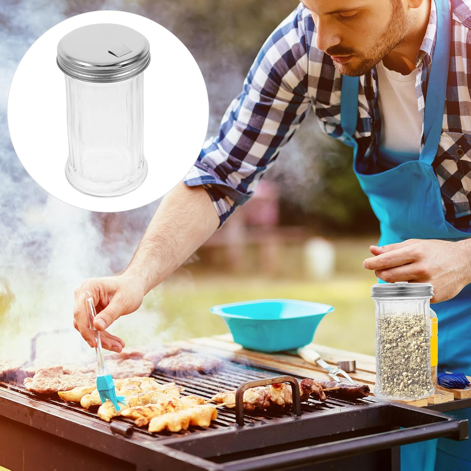 4pcs 330ml Glass Pepper Shaker Set with Stainless Steel Lid, Space-saving Seasoning Dispenser for Kitchen Use, Sturdy Glass and Metal Material Salt and Pepper Shakers