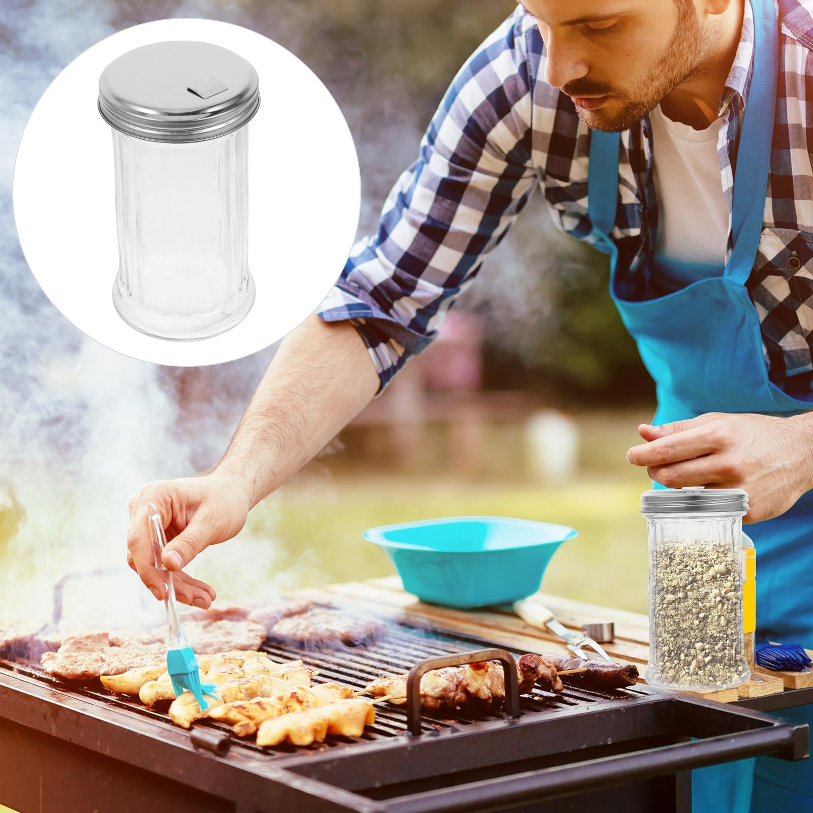 CANIGHT Botes de Especias con Tapa de Acero Inoxidable Set de 4 de Vidrio Transparente de 330ml Ligero y Fácil de Transportar para Cocina
