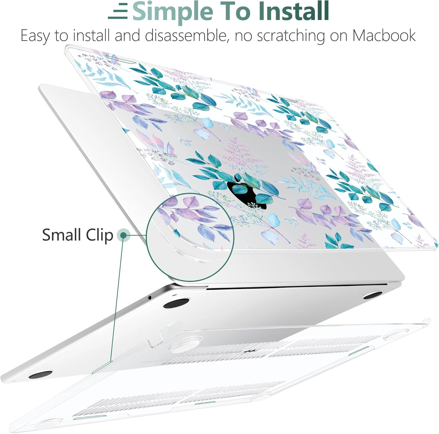 DONGKE for MacBook Air 13.6 Inch Case 2026 2025 2024-2022 A3449 A3240 A3113 A2681 M5 M4 M3 M2 Touch ID, Plastic Hard Shell & Keyboard Cover & Type C Adapter for MacBook Air 13 inch, Lilac Leaves
