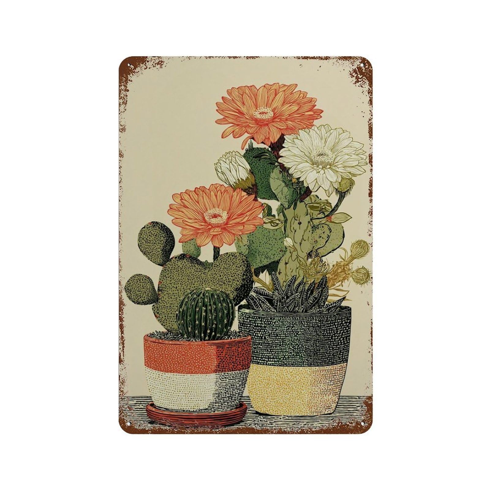 xiaoxiaoshen Blooming Cactus Botanical Flower Southwest Desert Wall Decor Art Metal Tin Poster Modern Home Decor Art Home Bar Shop Decorations Vintage Sign 30x20cm