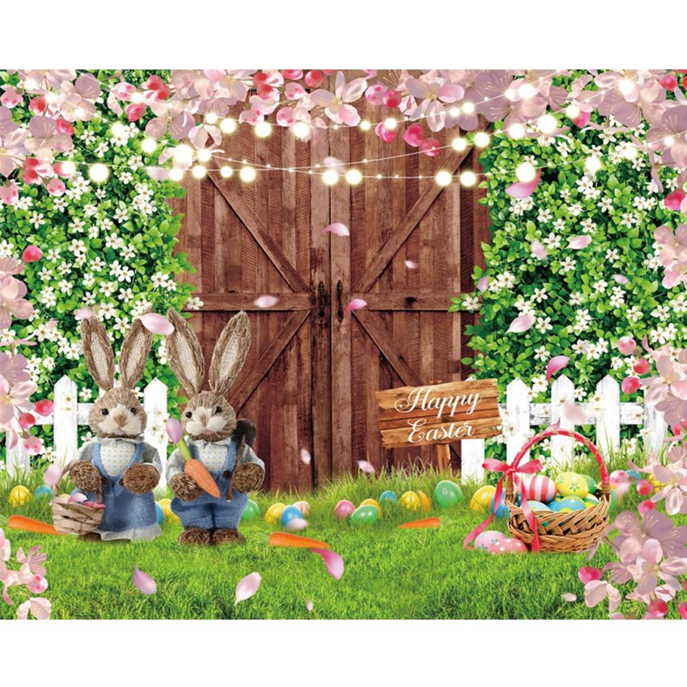 Oster-Fotohintergrund Von XMJJKUF – 3 X 2,4 M, Frühlingsmotive Mit Hasen, Blumen, Zaun, Vinyl