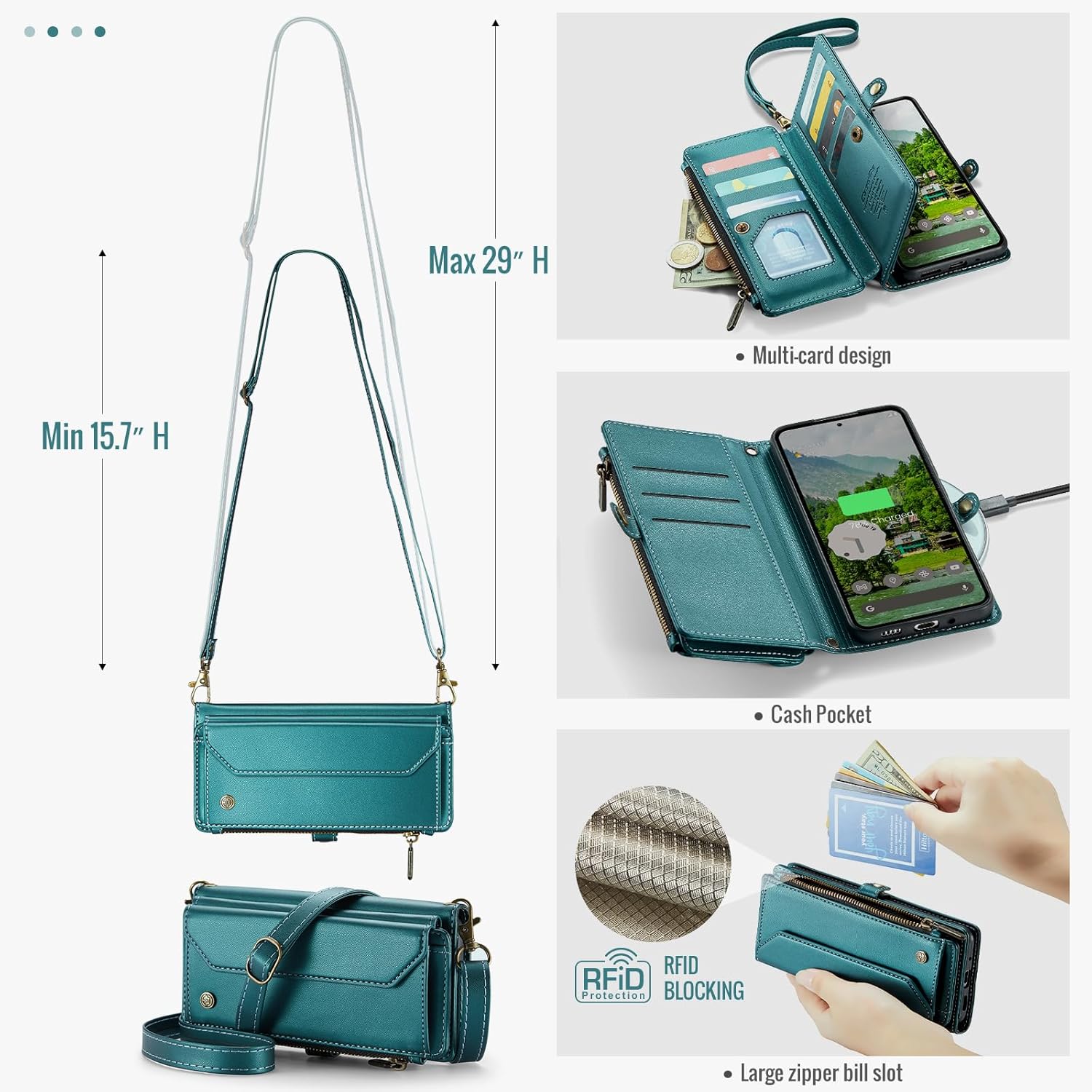 Dteck Flip Wallet Case for Google Pixel 10 Pro XL (2025, 6.8") with Wrist Strap/Crossbody Shoulder Strap, 7 Card Slots, 2 Pockets, RFID Blocking, Lightweight PU Leather Protective Stand Case, Green