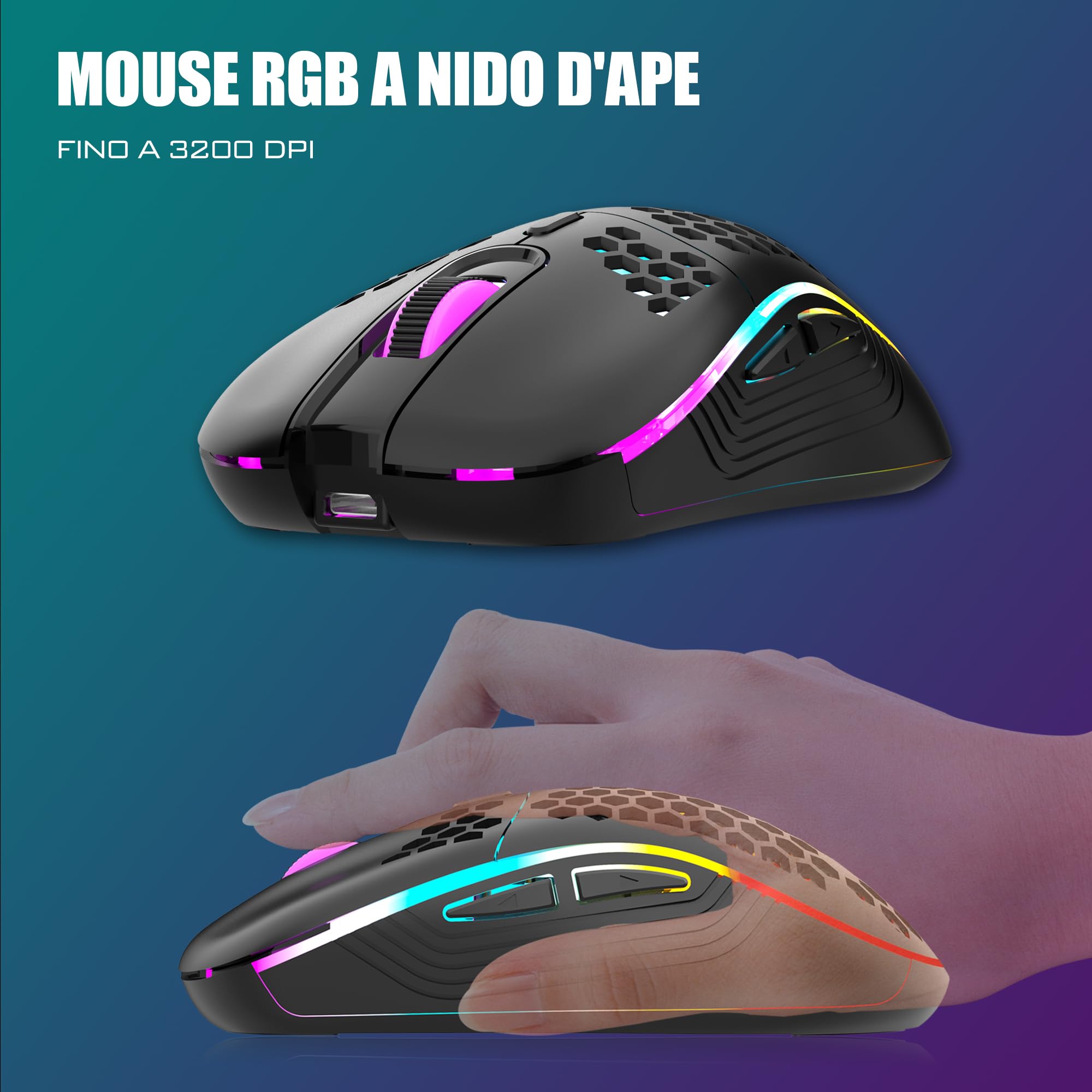 RedThunder 75% Tastiera da Gioco Wireless, Retroilluminazione Dinamica Arcobaleno, Mouse Leggero a Nido D'ape da 3200 DPI, Tastiera Ultra Compatta, 85 Tasti Anti Ghosting, Layout IT per PC/PS5/Xbox