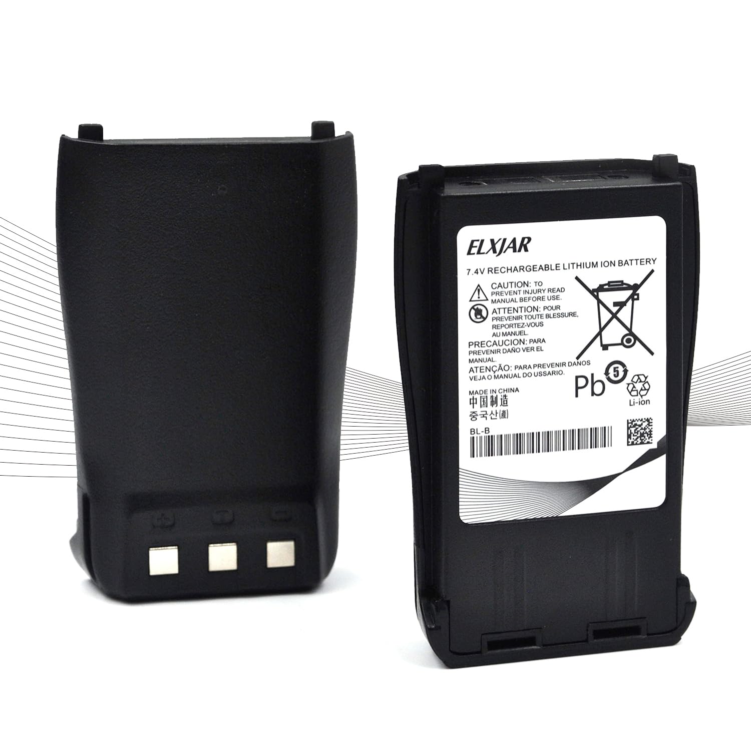elxjar (2-Pack) 7.4V 2000mAh Li-ion Replacement Batteries Compatible with UV-B Series Radios, UV-B5, UV-B6 Two-Way Walkie Talkies, Model BL-B