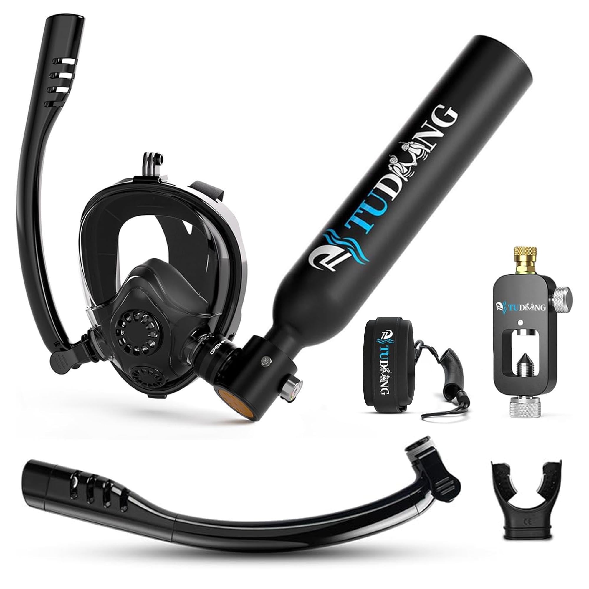 TUDIVING-0.5L Scuba Tank | Portable Lung Tank with Air Compressor | Max 3000 PSI | Support 6-10 Minutes Breath | Diving Tank for Underwater Work