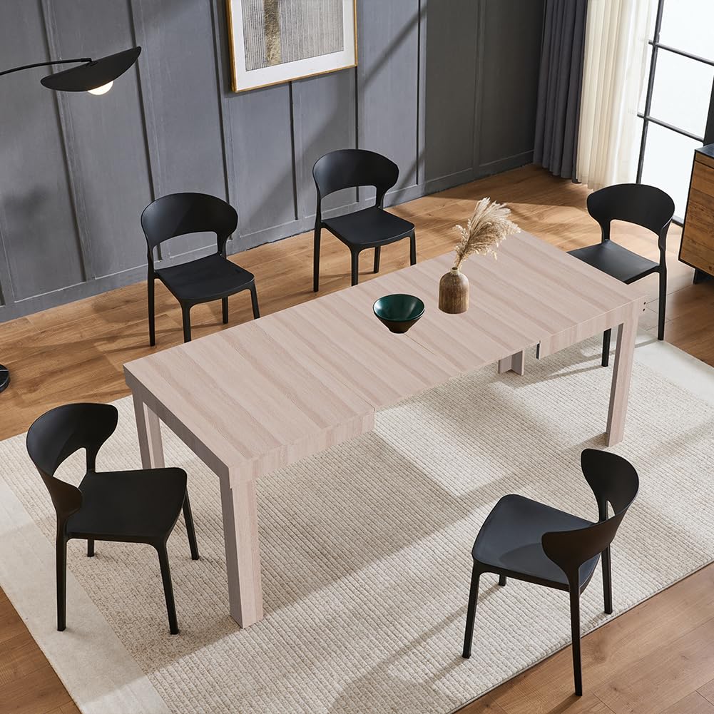 Shally Dogan Tavolo Allungabile da 4 a 6 Posti per Sala da Pranzo e Cucina, Tavolo Estensibile da 120 a 200 cm con Apertura a Scorrimento, Struttura Robusta, Design Moderno Salvaspazio (Olmo)