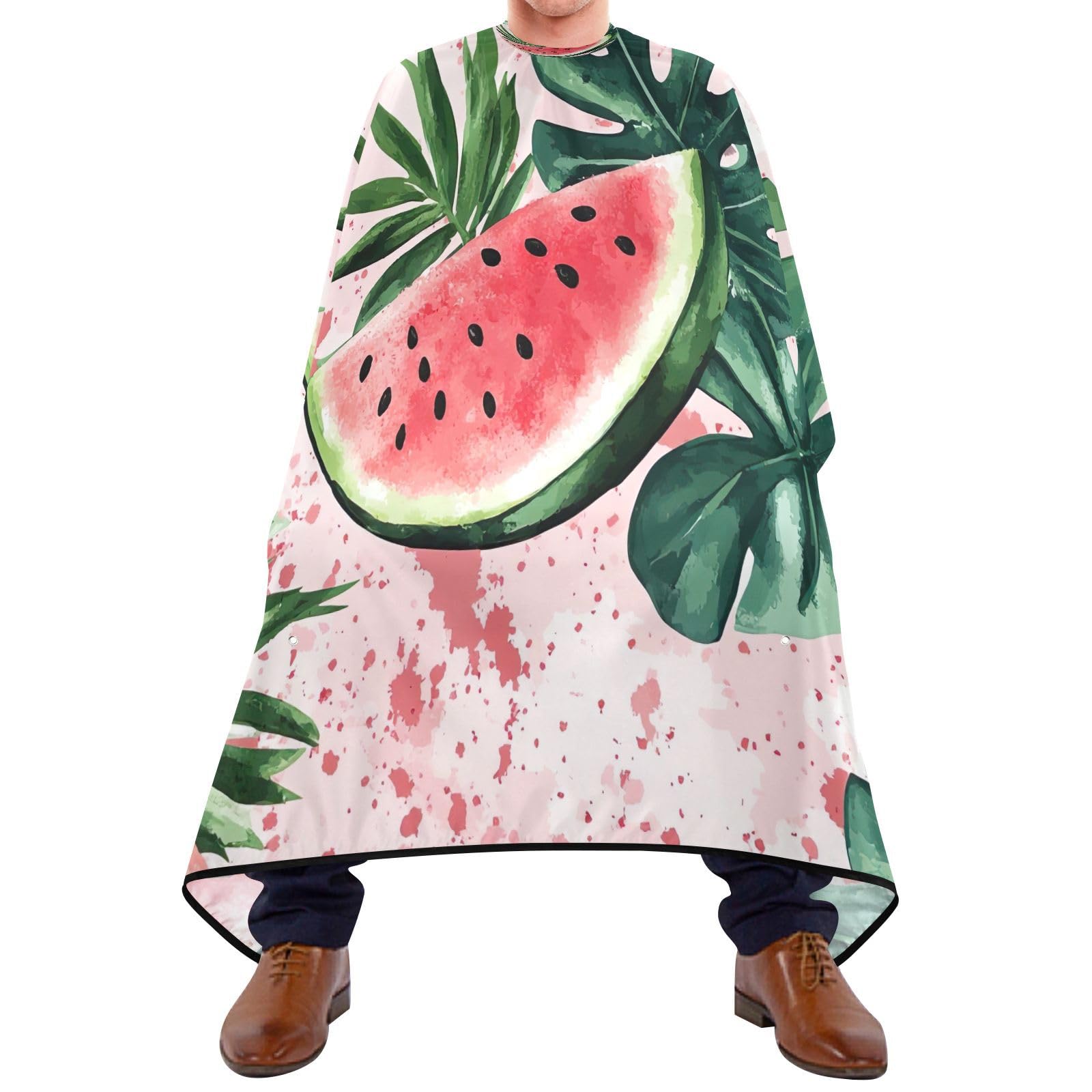 BOESI Watercolor Watermelon Pattern Barber Shawl, Waterproof Haircut Shawl, Haircut Salon Apron, Shaving Bib, 55 x 65 inches