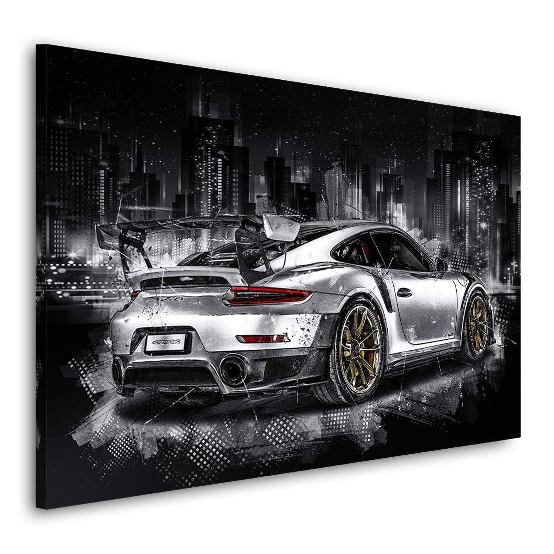 Kunstgestalten24 Leinwandbild Porsche GT2 RS Wandbild Autobild Abstrakt Kunstdruck Wanddeko XXL Wandekoration Sportwagen Deko Bilder Modern Art Auto Bild