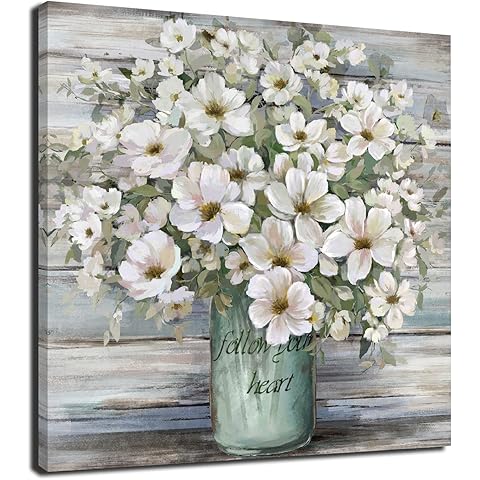LAIART Bathroom Wall Decor Art Country Style Canvas Flower Pictures Print Farmhouse Vintage Artwork for Kitchen Bedroom living room (flower, 20