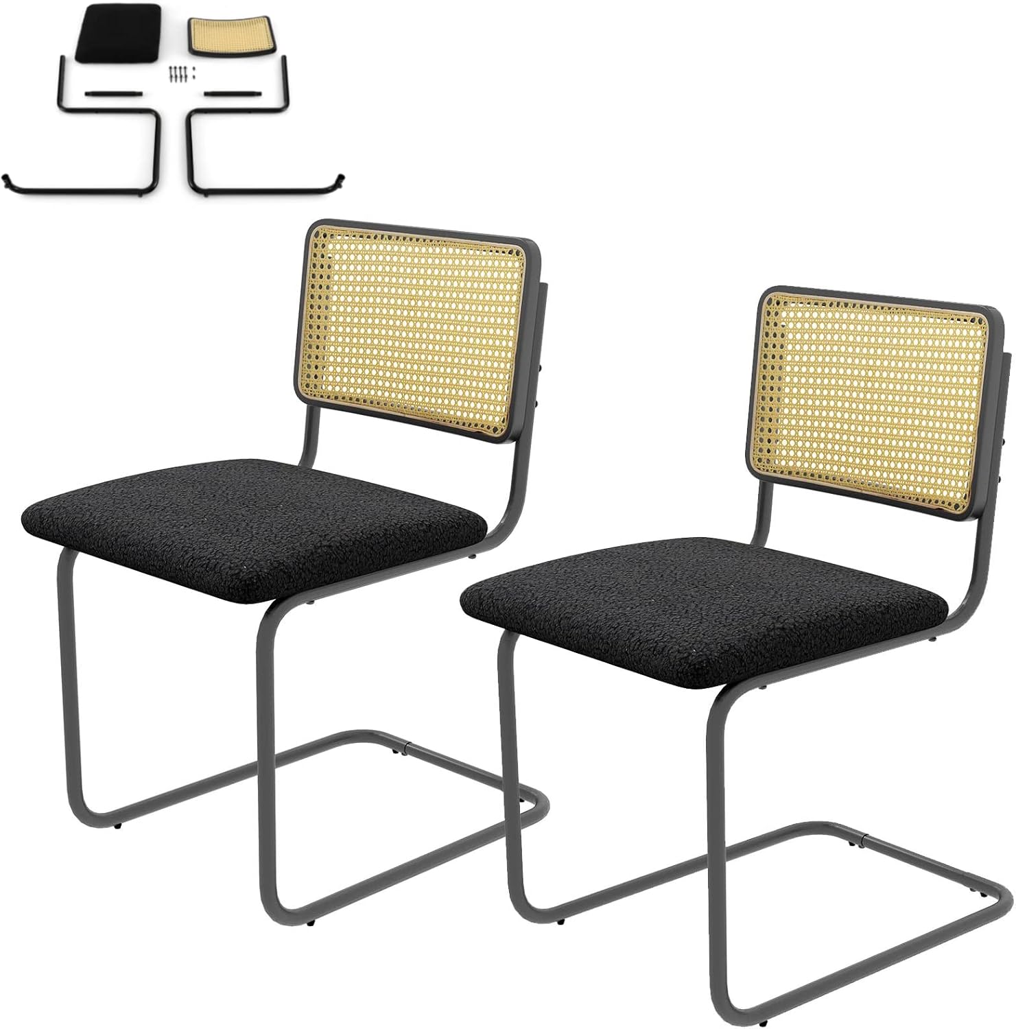 TANGZON Dining Chairs Set of 2, MidCentury Upholstered Kitchen Chairs with Rattan Backrest