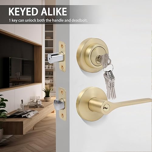 Miniatura 2 de Juego de cerradura de puerta exterior con cerrojo, manija de puerta de entrada y cerrojo de un solo cilindro, juego de palanca de bloqueo redonda