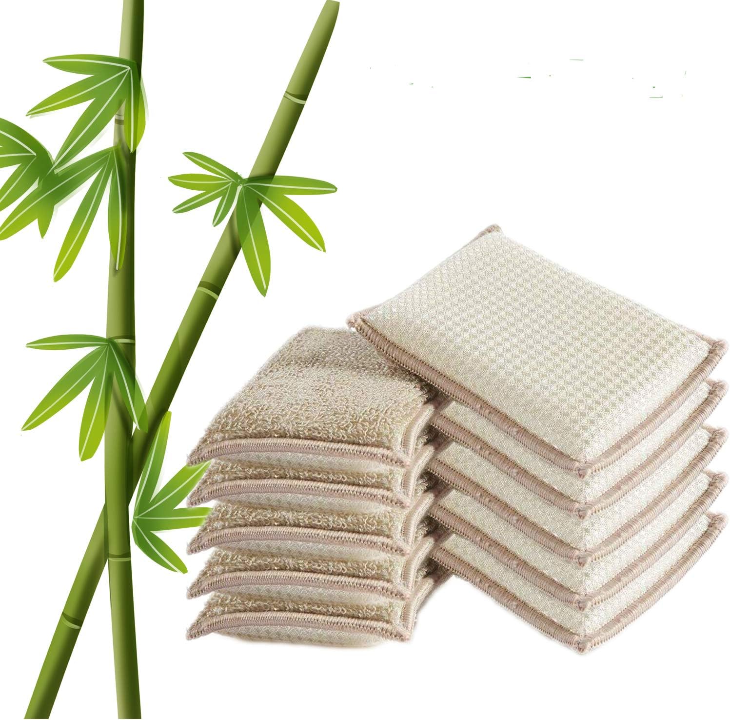 Natural Bamboo Sponges Kitchen Cleaning Sponges Dish Sponges Reusable Dish Washing Sponges Super Absorbent 10 Packs…