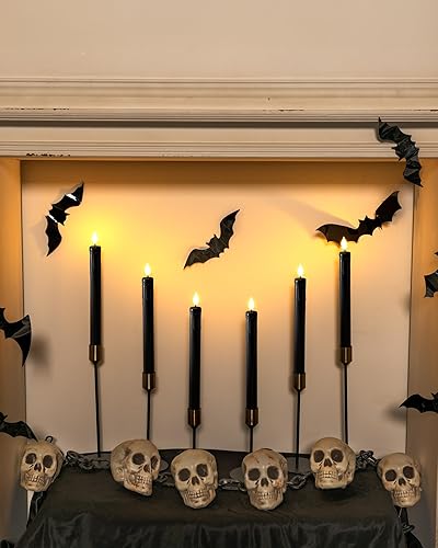 Miniatura 8 de Homemory Velas cónicas negras sin llama parpadeantes, sin control remoto, funciona con pilas de 9.6 pulgadas, 6 candelabros LED eléctricos realistas