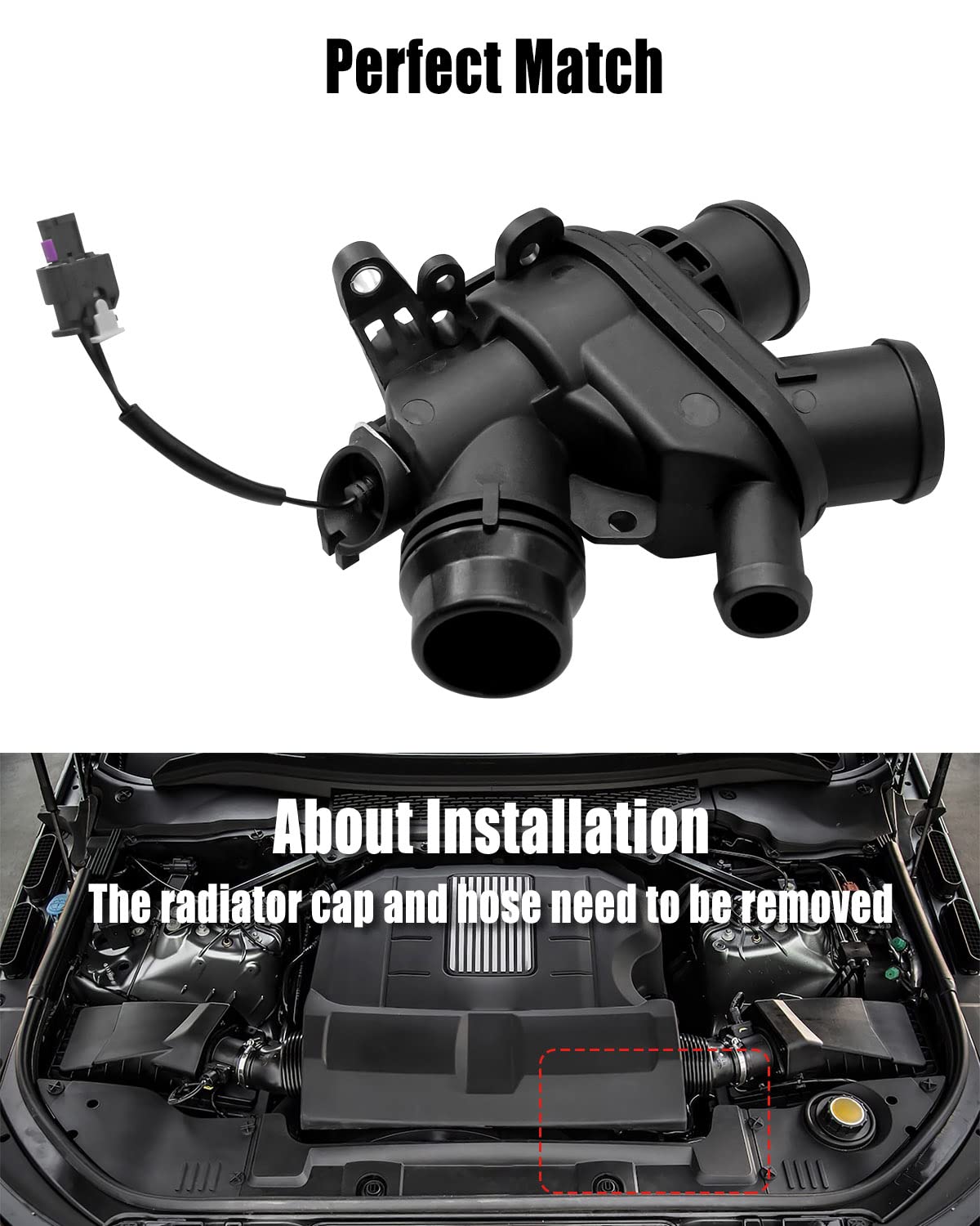 LR117568 Thermostat Housing Assembly with Sensor Fit for Land Rover Sport LR4 Velar Jaguar XE XF XJ AJ126 3.0L V6 Engine, Replace LR117568 AJ814048 LR107288 LR062498 LR069809 LR095895 AJ813986