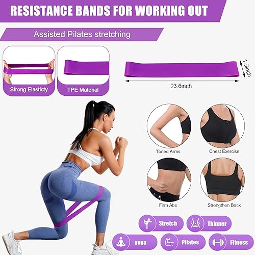 Miniatura 2 de Soulchen Juego de 10 bandas de resistencia de 9 pulgadas para ejercicio de pilates, pelota con bolsas, equipo de ejercicio para yoga, estabilidad,