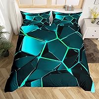 Vista 42 de Funda de edredón hexagonal verde estereoscópica de nido de abeja para niños, diseño geométrico de colmena, funda de edredón geométrica de panal