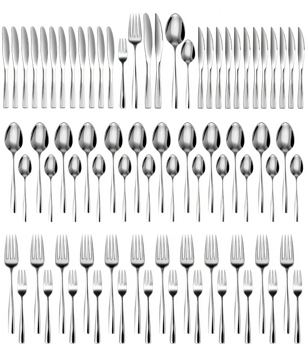 Set di posate per 12 persone, set di posate in acciaio inossidabile da 60 pezzi, con coltello, forchetta, cucchiaio, posate in acciaio inox, per famiglia/feste/ristorante, lucido